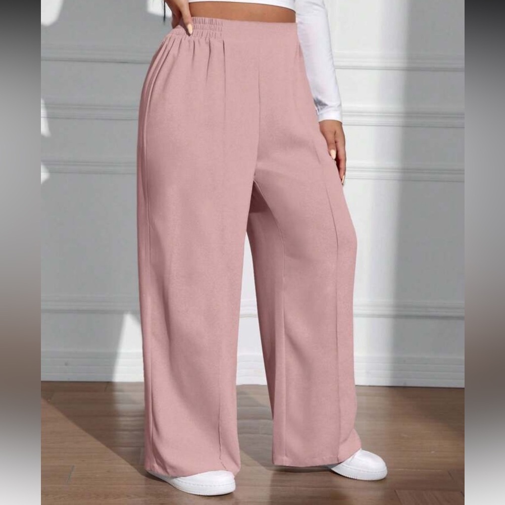 SHEIN Pink Wide Leg Pants High Waisted